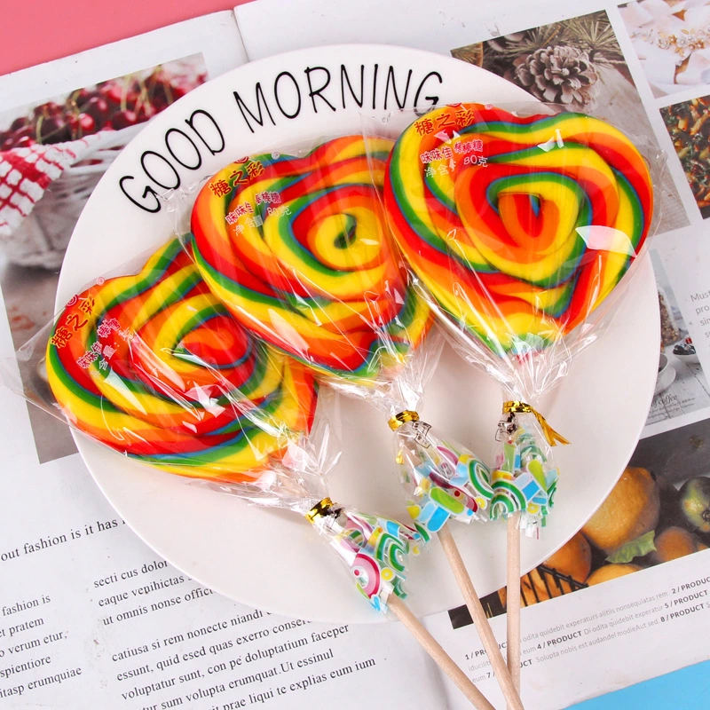 Customization Valentine′s Day Rainbow Hard Candy Gift Heart Shaped Lollipop